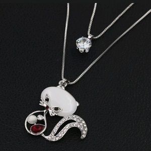 Betsey Johnson opal cat pendant 2 strand chain